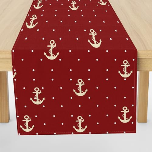 Meugesoi Anker Tischläufer 30x120 cm Nautischer Thema Tischdecke Abwaschbar Küche Esstisch Tisch Runner, Tischläufer für Esszimmer Party Urlaub Dekoration