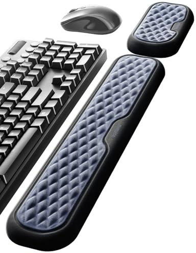 VAYDEER Set repose-poignets pour clavier et souris, Bleu et Noir | Mousse à mémoire et base antidérapante pour soutenir les poignets au travail ou en gaming.