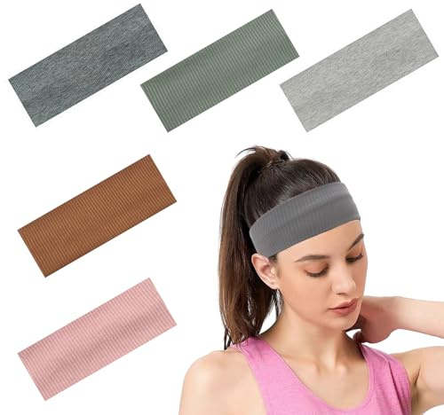 10 cm Wide Headbands for Women's Hair, 5 Pcs Soft Multi-coloured Head Bands, Fashion and Elastic Hair Bands, Soft Fabric Stretchy Hair Bands for Makeup, Yoga, Running