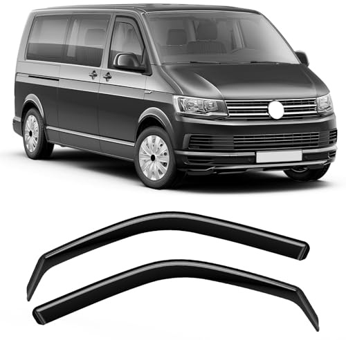 GEARMONSTER Windabweiser kompatibel für VW T5/T6 2003-2024, PC-Material, Autofenster Regenschutz Regenabweiser Integrierte Deflektoren Integrierter Windabweiser, Schwarz, 2 Stück