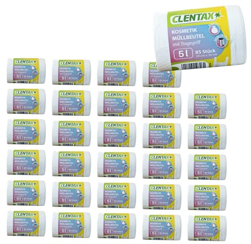 CLENTAX Müllbeutel für Kosmetikeimer 5l mit Tragegriff 30 x 85 St/insg. 2550 St/Reissfest