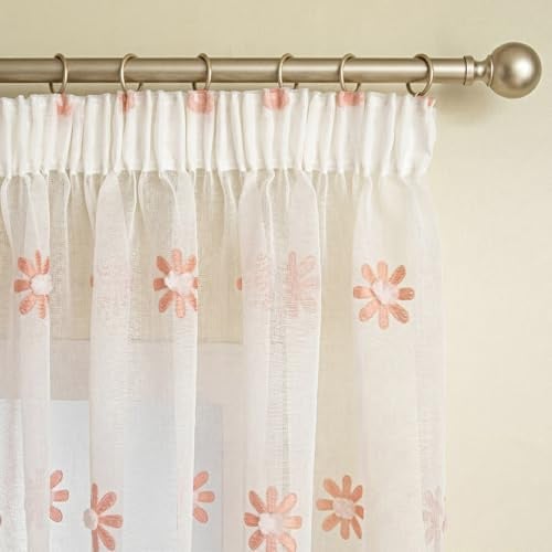 MYSKY HOME Gardinen Kinderzimmer Vorhänge mit Kräuselband Vorhang Transparent Dekoration für Wohnzimmer Blumenvorhänge 2er Set, H 145 x B 140 cm, Rosa Blumen