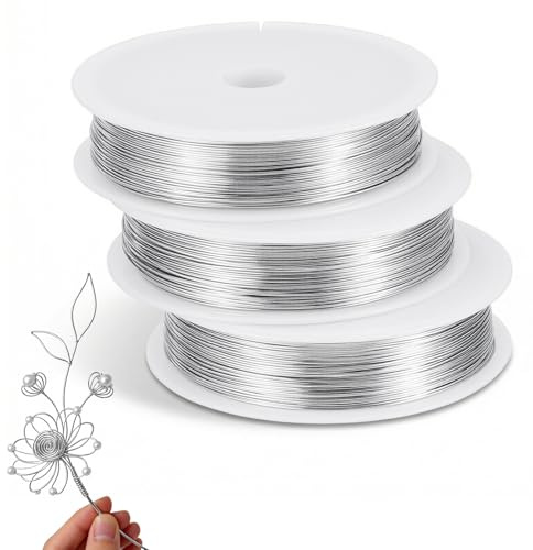 XLIUAX 3 Roll Jewellery Wire, 120 m x 0.5 mm Bendable Thin Wire Metal Silver Wires for Sculpting, Bike Modelling, Skeleton Crafting Floral Making Jewelry Making