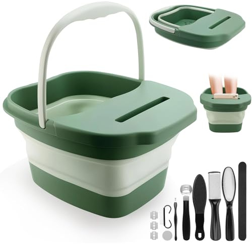 VZXZXE Baignoire pliable 10 en 1 avec fonction massage, limes à pieds en acier inoxydable et râpe pour callosités, bain de pieds pour pédicure professionnelle, bain de pieds pour soulager