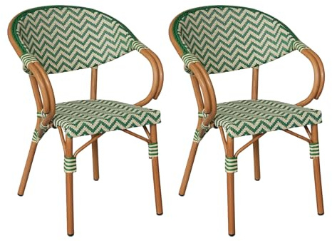 Rebecca Mobili 2er Set Gartenstühle, Stapelbare Outdoor Sessel, Grün Weiß, Aluminiumgestell, Robust und Wetterfest – Maße HxBxT: 84 x 57 x 57 cm – Art. RE7259