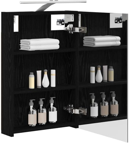 vidaXL Badezimmerspiegelschrank mit Regal mit Tür Schwarz Eichen-Optik, Moderner Spiegelschrank, rechteckig, Wandregal für Badezimmer, praktische Aufbewahrung