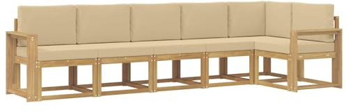 vidaXL Outdoor-Sofagarnitur mit Kissen 6 pcs Weiß und Beige Polyester, Garten, modernes, wetterfestes Ecksofa, Sitzgelegenheit für draußen, Terrassenmöbel, entspannendes Set