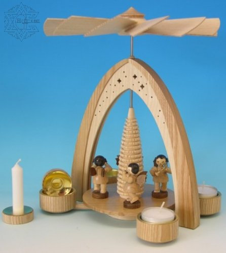 Teelichtpyramide natur mit 4 Engel natur