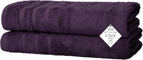 Pack of 2 Jumbo Bath Towels Sheets 100% Pure Cotton Quick Dry Gym, Spa, Hotel Quality 500-GSM Large Size Bathroom Towels 75 x 150 cm (Plum)
