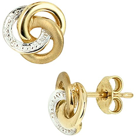 Jobo Damen-Ohrstecker Knoten aus 14 Karat 585 Gold Bicolor mit 2 Diamanten