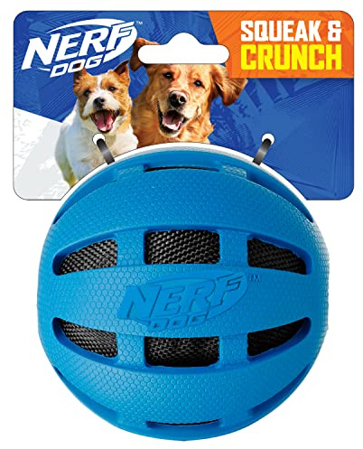 Nerf Dog Crunch and Squeak Rubber Ball Dog Toy, Medium/Large, Blue by Nerf Dog