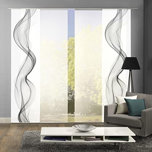 HOME WOHNIDEEN 80265 Schiebegardine Alberta, Digitaldruck Seidenoptik, 245x60 cm, Set, Farbe:GRAU, Größe:245 x 60 cm, Anzahl:4er Set (2X Bedruckt, 2X Uni)