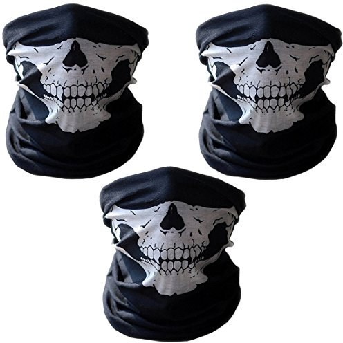 3er Set Multifunktionstuch | Schlauchtuch | Sturmmaske | Bandana | Totenkopf Halstuch Skelettmaske für Motorrad Fahrrad Ski Paintball Gamer Karneval Kostüm Skull Maske