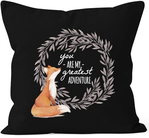 MoonWorks Kissenbezug Geschenk Liebe You Are My Greatest Adventure Fuchs Fox Kissen-Hülle Deko-Kissen 40x40 Baumwolle Schwarz 40cm x 40cm