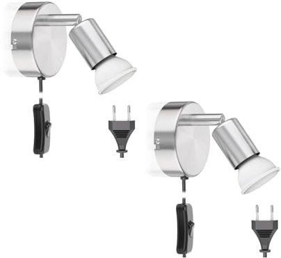 ledscom.de 2 Stück Leselampe LUNARA mit Schalter und Stecker chrom matt GU10 Wand-Leuchte 6,826W 630lm 100° warm-weiß