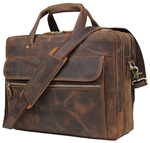 Augus - Maletín de Piel para Hombre, Bolsa de Viaje para Ordenador portátil de 15,6 Pulgadas, marrón (Marrón) -