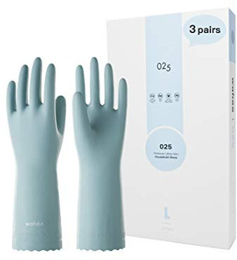LANON 3 Paires wahoo Respectueux de la Peau Gants de Nettoyage, Gants de Vaisselle Réutilisables Non-doublés, Antidérapants, Surf Spray, M