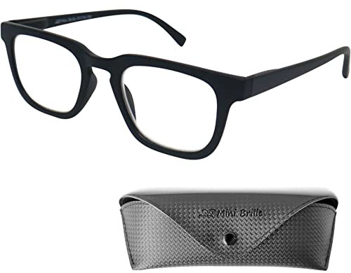 Lesebrille Dicker Rahmen Rechteckig, Gratis Etui, Kunststoff Brillengestell (Schwarz), Lesehilfe Herren und Damen +2.0 Dioptrien