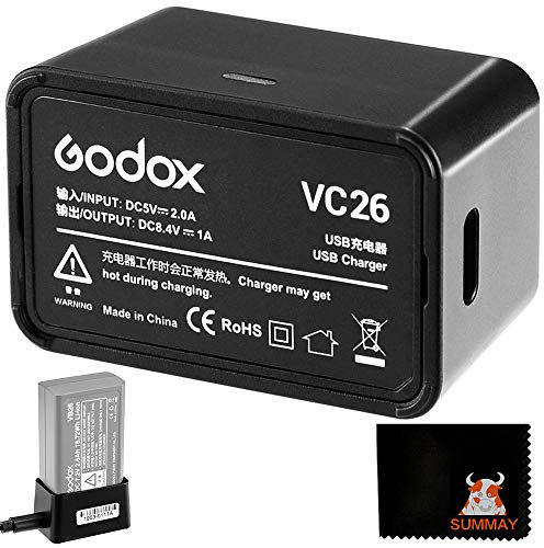 GODOX V1 Rechargeable Battery Pack VC26 USB Battery Charger DC 5V Input DC 8.4V Output for Charging Godox V1S V1C V1N V1F V1O V1P Round Head Flash Battery (VC26)