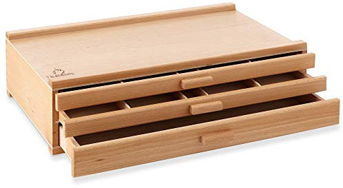 7 Elements 3 Drawer Wooden Artist Storage Supply Box for Pastels, Pencils, Pens, Markers, Brushes and Tools