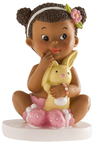 Dekora - Taufe Deko Tortenfigur für Tauftorte Mädchen mit Kuscheltier - 10 cm, Bunt