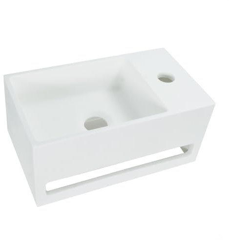 Solid Surface Waschbecken + Handtuchhalterung Hahnloch Rechts 36x20x16cm