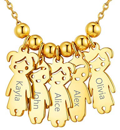 Custom4U Edelstahl Namenskette Personalisierte Kindernamen Halskette 5 Jungen Mädchen Anhänger Halskette mit Namen der Kinder Gold Namen Halskette