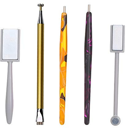 Tickas Nail Art Magnet Pen - 5Pcs Nail Magnet Tool Set with Double Head Flower Design Nail Magnet Pens and Strong Magnet Stick for Cat Eye Gel Polish Nail Art