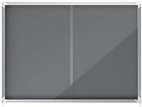 Nobo Felt Lockable Notice Board With Sliding Glass Door, 18 x A4, Premium Plus, Grey, 1915338
