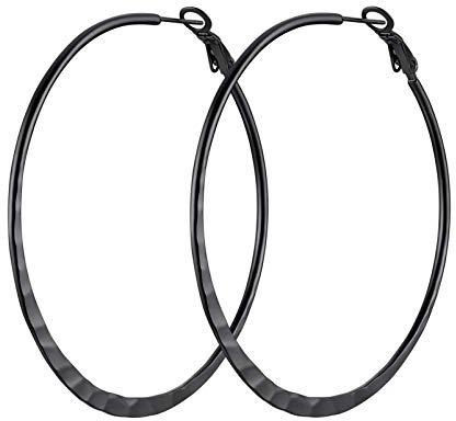 PROSTEEL Damen schwarze Creolen Ohrringe flache Runde Kreolen Edelstahl 60mm Hoop Ohrringe Hoop Earrings Ohrschmuck Accessoire für Party tägliches Tragen