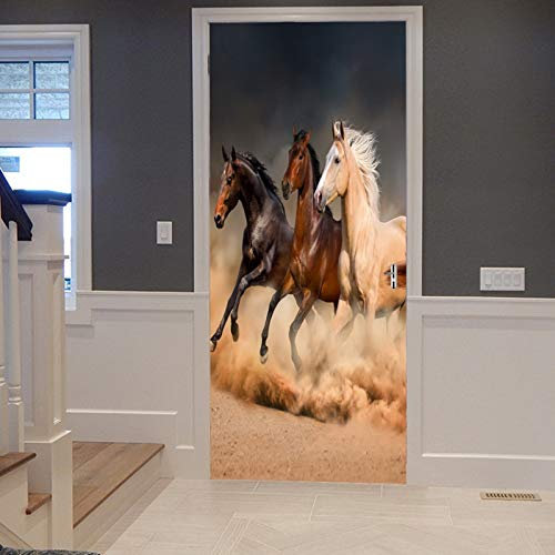 A.Monamour Türtapete Selbstklebend Türfolie Türposter 3D Braune Khaki Hintergründe Pferd Das Ländlichen Landtier Druck Läuft Vinyl Folie Türdeko Tapete Wandbild Türaufkleber Türtattoo 90 x 200 cm