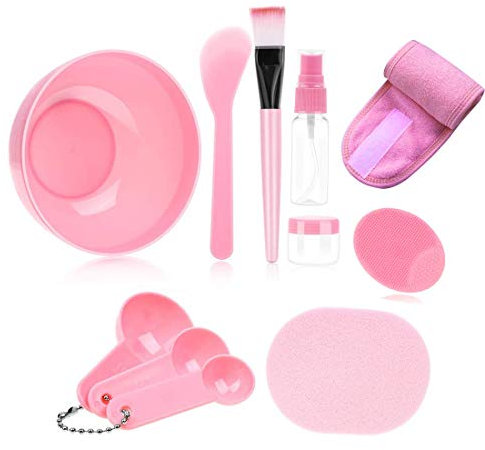 Face Mask Mixing Bowl Set, Lady Facial Care Facemask Mixing Tool Sets include Facial Mask Mixing Bowl Stick Spatula Silicone Cream Mask Brushes(pink)-christmas gifts