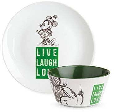 Egan Juego de Plato y Cuenco de Mickey Live Laugh Love, Verde, Multicolor, pequeño