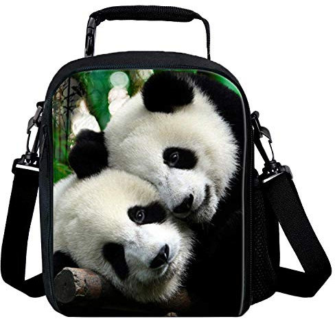 7-Mi Kids Lunch Bag Reusable 3D Design Snack Shoulder Bags with Zipper Online Insulated Thermal Girls Boys Lunch Tote Bags Cooler Box for Picnic(Panda)