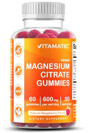 Vitamatic Magnesium Gummies 600mg per Serving – 60 Vegan Count for Relaxation, Muscle, Bone, and Energy Support