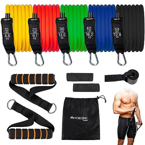 Mobiclinic, Elastische widerstandsbänder, Europäische Marke, Inklusive zubehör, 5 widerstände, Anti-rutsch, Fitness, Fitnessbänder für Yoga, Pilates, Stretching, Gesäß