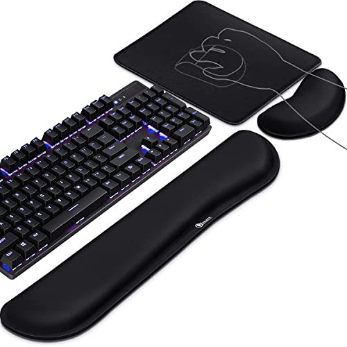 Gimars 3Pcs Memory Foam Keyboard Wrist Rest, Mouse Pad Wrist Support for Easy Typing Pain Relief, Ergonomic, Comfortable Keyboard Mouse Pad Set for Computer, Laptop, Home & Office