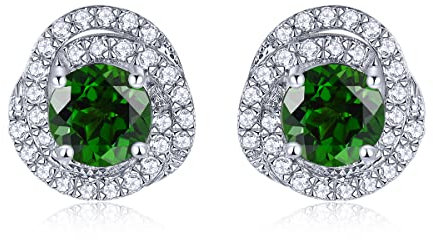 LP LOHASPIE Womens Stud Ohrringe für Frauen Mädchen 925 Sterling Silber Einstellung Naturstein Studs Cubic Zirkonia Ohrring Elegante Art Rhodium überzogener feiner Schmuck für sie (Chromdiopsid)