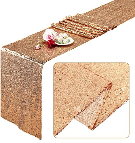 Kesote Tischläufer Rosegold Tischdecke mit Pailletten Tischband Weihnachten Party Hochzeit Tischdeko, 275 x 30 cm