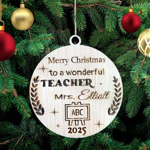 Personalisierte Beste Lehrer Weihnachtsbaum Dekoration, Lehrer Nummer 1, Holz Baum Ornament, Graviert Name Weihnachtskugel Geschenkkarte Einsatz für Familie und Freunde, Kollegen Beruf