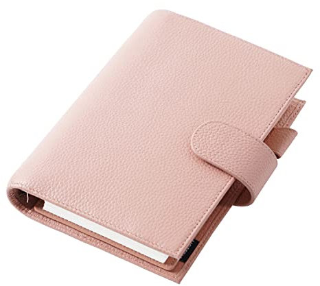 Moterm Agenda à anneaux personnelle Regular 2.0 Rings - Organisateur en cuir véritable (Cailloux-rose poudré,anneaux de 25mm)