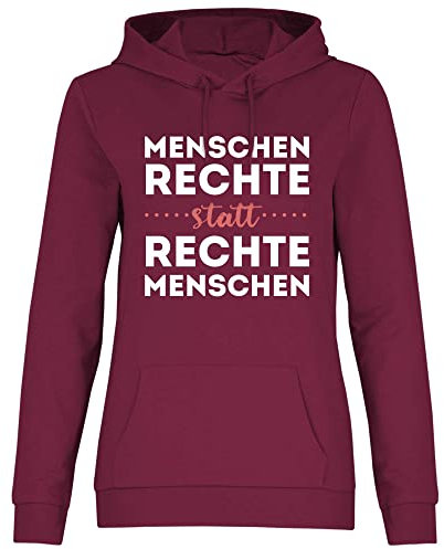wowshirt Damen Hoodie Menschenrechte Statt Rechte Menschen Gegen Rassismus Anti Nazis Politisches Statement, Größe:M, Farbe:Burgundy