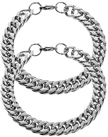 2er Pack Herren Edelstahl Armband Männer/Jungen Armband Kubanisches Kettenarmband Armband Modeschmuck 10mm Breite/21cm Länge