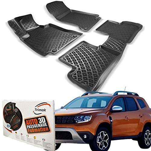 Trimak Passgenau 3D Fussmatten Auto Kompatibel mit Dacia Duster 4x2 2 Gen 2018-2022 *Nicht für Prestige-Paket* Auto Zubehör 1. Und 2. Reihe Gummimatten Autos TPE Allwetter Geruchlos rutschfest