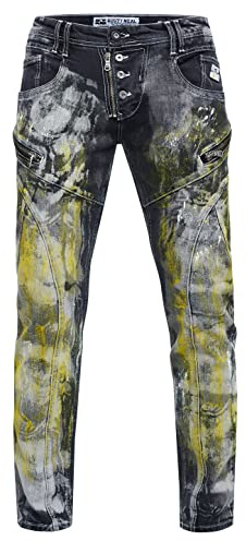 Rusty Neal Jeanshose 'Mori Limited-Edition Stretch Slim Fit Streetwear Jeans Reißverschluss-Design mit Offener Knopfleiste 239