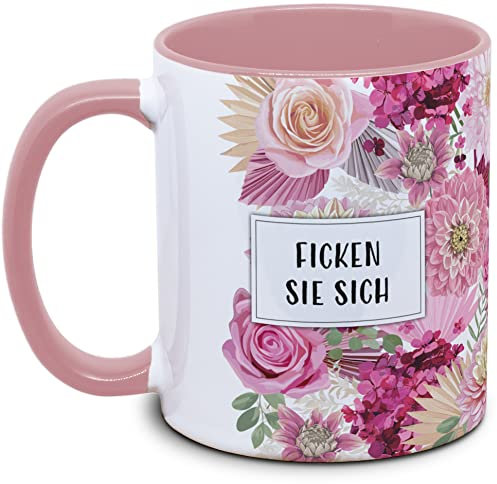 Tassenkasper - Tasse mit Blume und Spruch - Ficken Sie sich - Geschenk für Kollegin, Tasse lustig