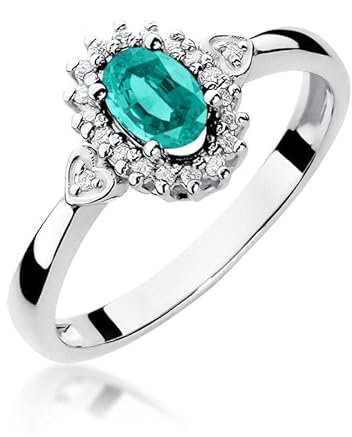 Damen Ring 585 14k Gold Weißgold echt Smaragd Edelstein Diamanten Brillanten