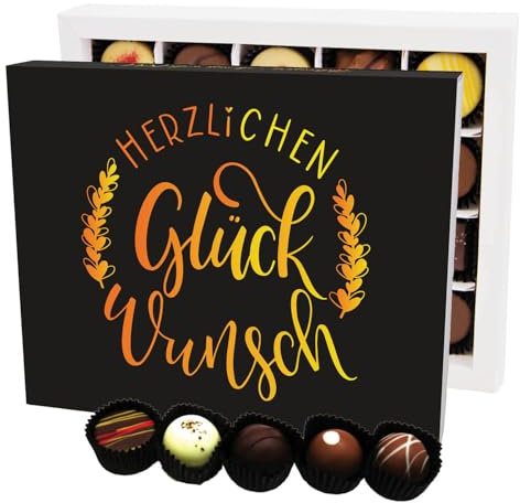 Hallingers Herzlichen Glückwunsch XL - Manufaktur Pralinen Geschenk handmade ohne Alkohol aus Edelkakao Schokolade (Box) - Geschenk im Sommer & als perfektes Grillgeschenk | Geburtstag Glückwunsch Dan