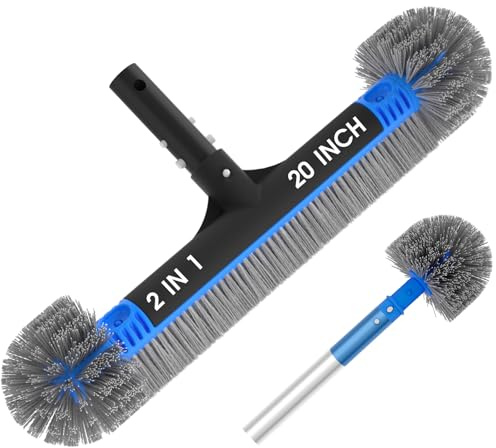 TidyMister 50,8 cm 2-in-1 Poolbürstenkopf zum Reinigen von Wänden, Stufen und Ecken, gewellte Borsten, Pool-Scheuerbürste mit runden Enden, passend für 2,5–0,6 cm Standardstange, für Innen- und
