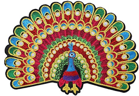 LOVIVER Gestickte Aufnäher, Pfauen-Aufnäher, zum Basteln, Reparieren, Verschönern von Kleidung, zum Aufnähen/Aufbügeln, für Jacken, Rucksäcke, Jeans, Hüte, 9 cm x 12 cm